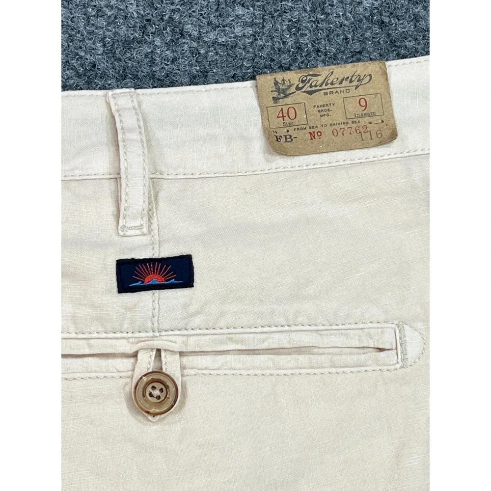 Faherty Shorts Mens 40 Khaki Malibu Chino Linen Cotton 9